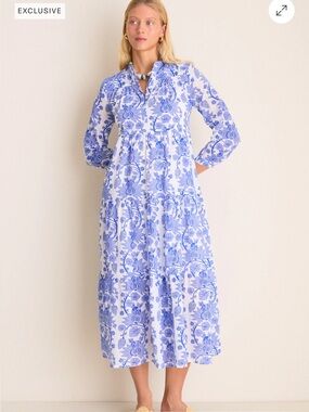 Ro's Garden Women's Exclusive Bluefanny Rio Midi Dress Coastal Wanderlust Floral